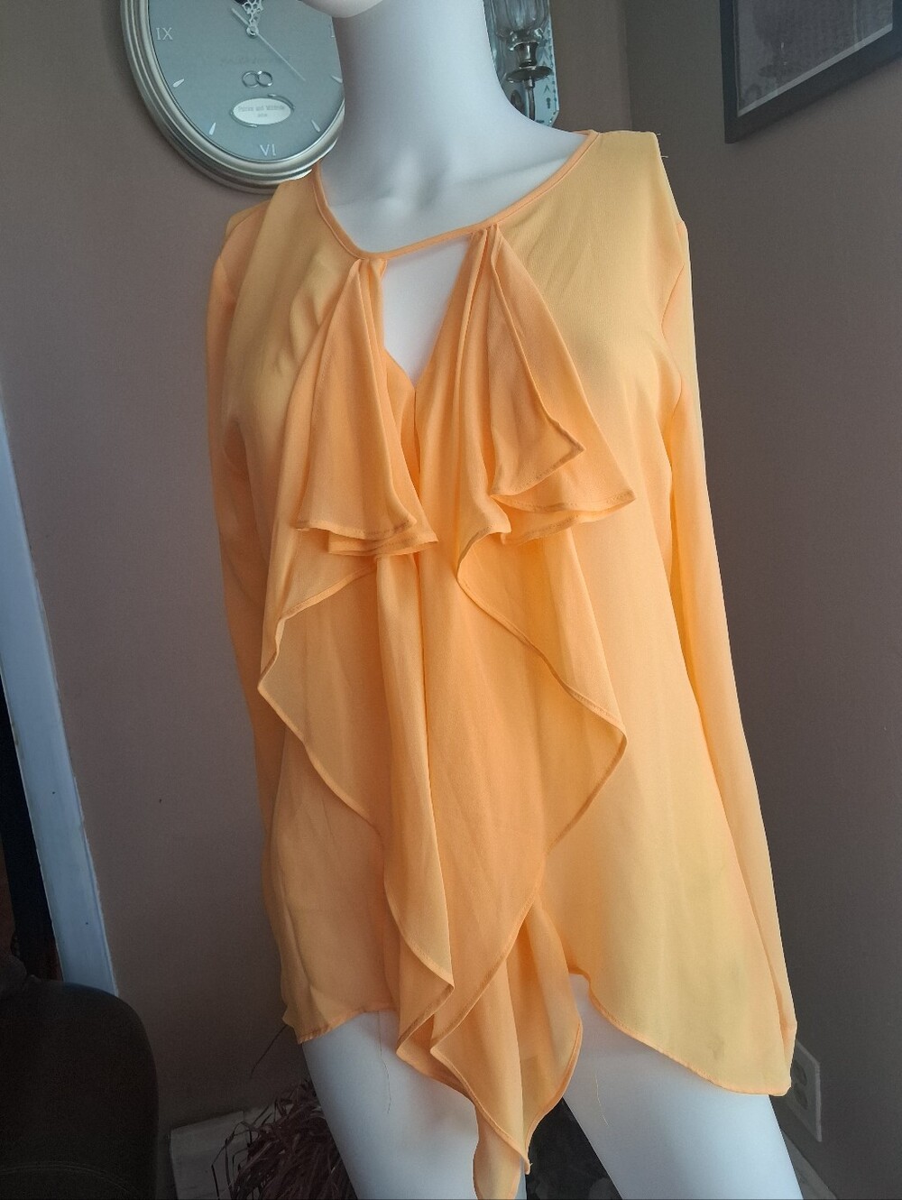 Jennifer Lopez Peach Ruffle Front Long Sleeve Blouse